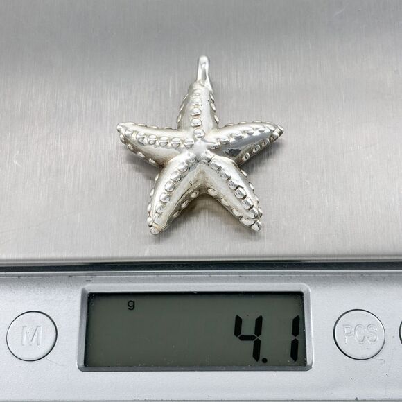 Vintage Sterling Silver 925 Puffy Sea Star Fish Pendant - Picture 4 of 4